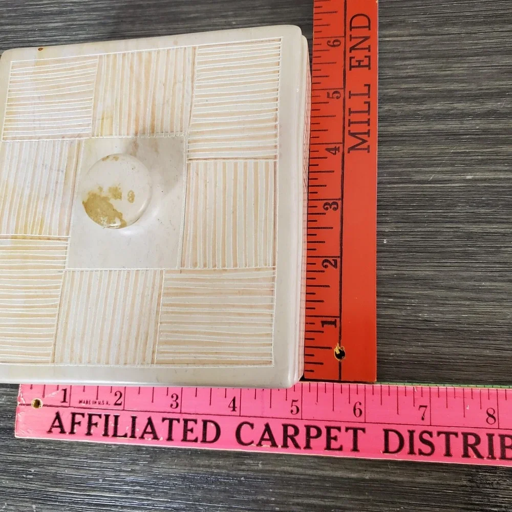 Square Carved Soapstone Trinket Box W/ Lid Geometric Neutrals HEAVY Kenya